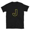 Letter J Yellow Bold Font Simple Black T-Shirt