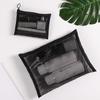 1Pcs Travel Gray Black Mesh Cosmetic Bag Zipper Makeup Bag Women Wash Toiletry Bag Makeup Organizer Portable Storage Pouch