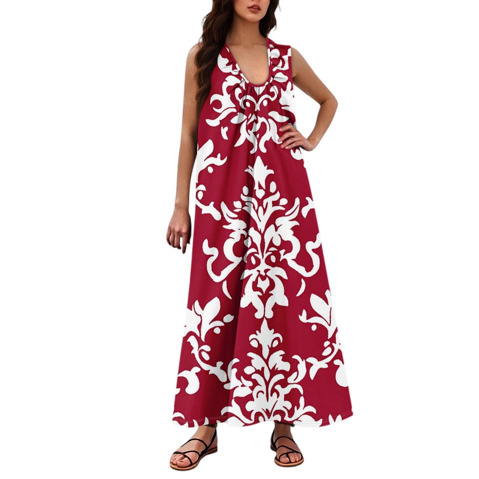 

Жіноча Мода Повсякденна А-силуету З Квітковим Принтом З Ефектом Молотка Вільна Довга Спідниця З Кишенями L червоний