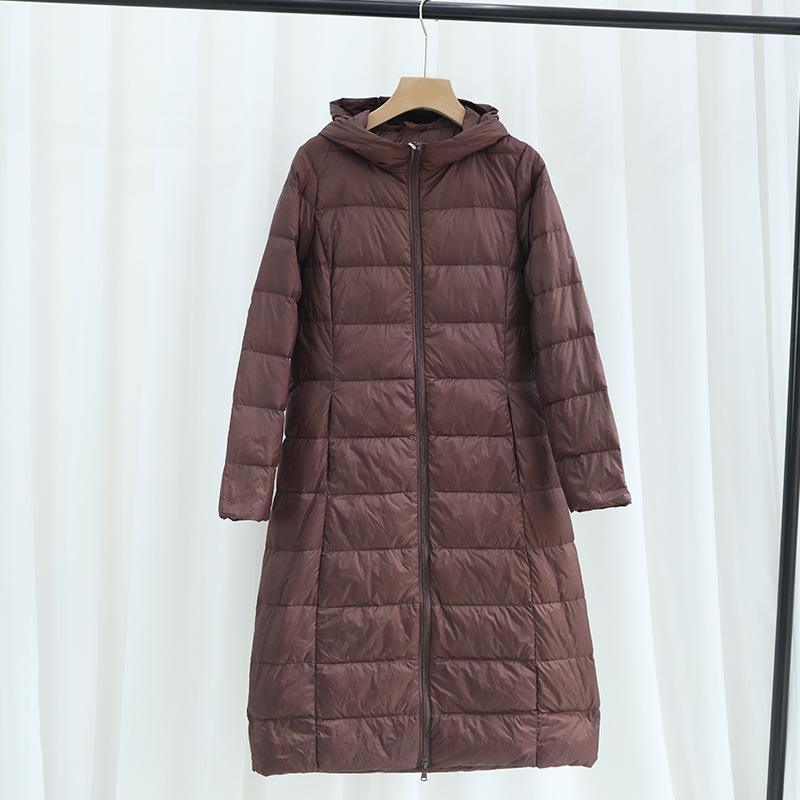 Autumn and winter new down jackets women's light and thin medium and long knee-slim fashion versatile hooded jacket
