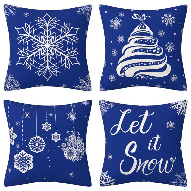 Weihnachts-Dekokissenbezug Leinen Festliches Weihnachtsthema Elch Schneeflocke Rückenlehne Wohnzimmer Sofa Dekoration Kissen Kissenbezug