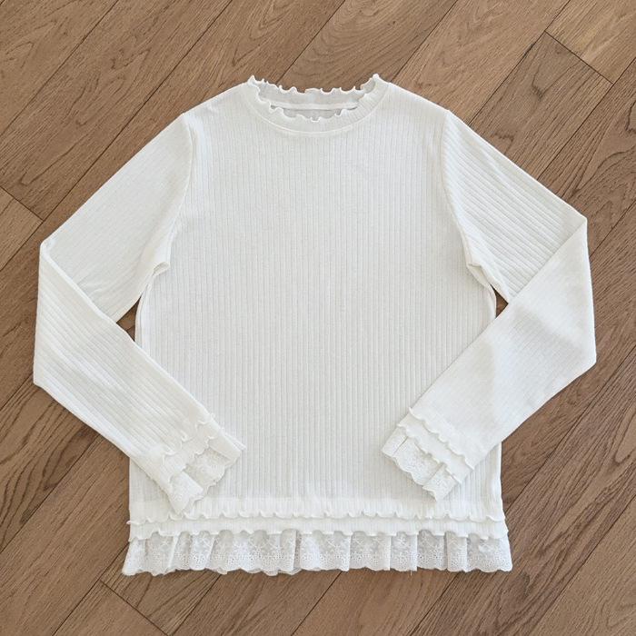 

Ribbed Knit Long Sleeve Top with Lace Trim [29% Cotton, 63% Polyester, 8% Spandex] Extra Large