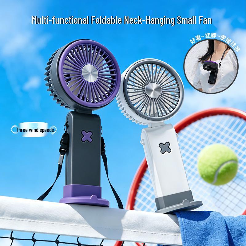 USB Rechargeable Cartoon Handheld Desktop Fan with Phone Holder & Silent High-Power Wind