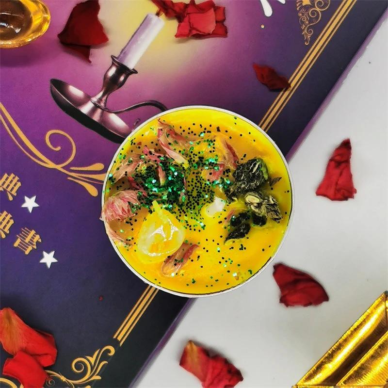 Mini Manifestation Candles Herbal Intention Candle Unscented Spell Dried Flowers Candles with Crystal Tea Lights