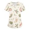 Women's Christmas Uniform V-Neck Short Sleeve Work Top for Caregiver