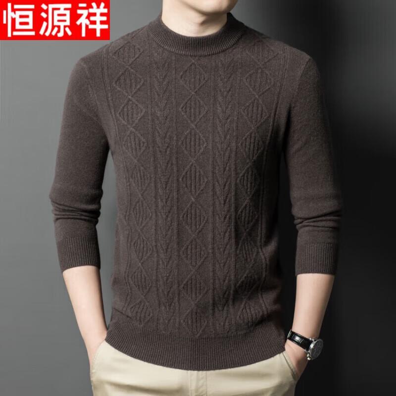 Hengyuanxiang Men s 100% Pure Wool Thickened Round Neck Sweater M