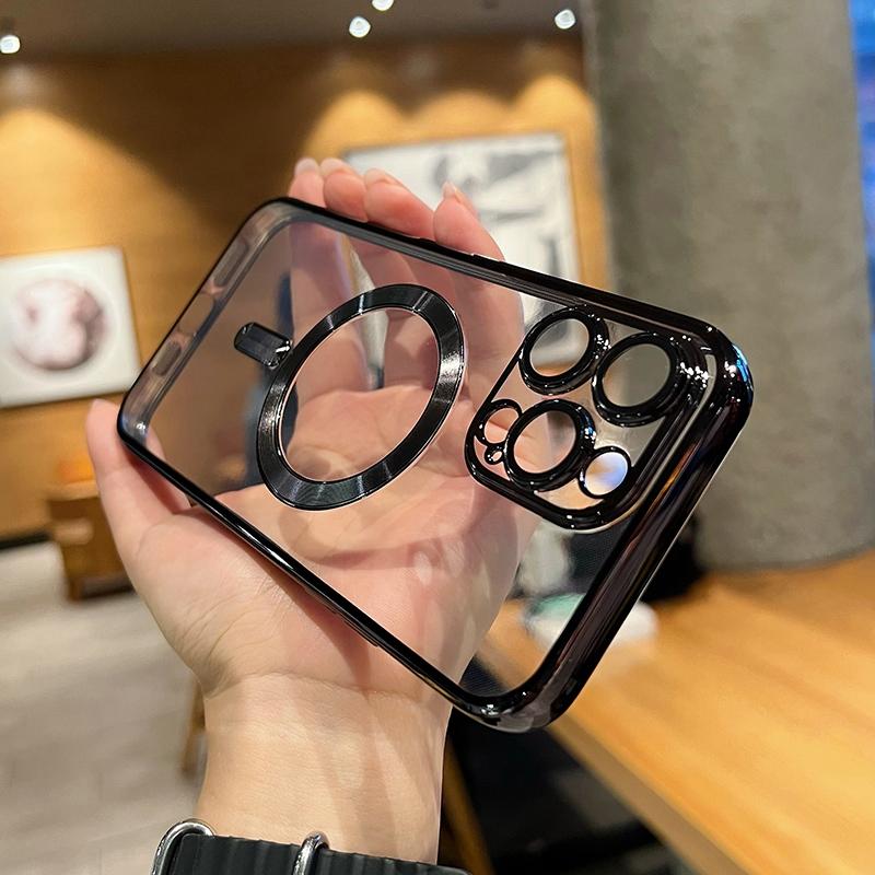 Luxury Transparent Magsafe Wireless Charging Case For iPhone 11 12 13 15 16 Pro Max 14 Plus X Xs XR Magnetic Soft Plating Cover