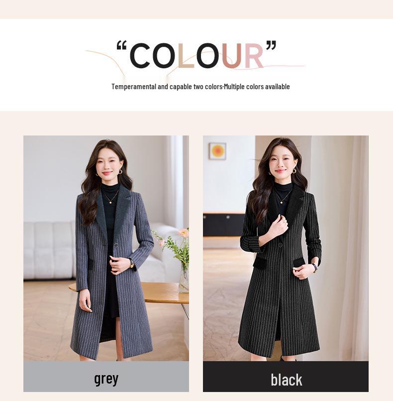 Women's Striped Lapel Coat: Elegant, Slimming, and Fashion-Forward for Autumn/Winter 2025.