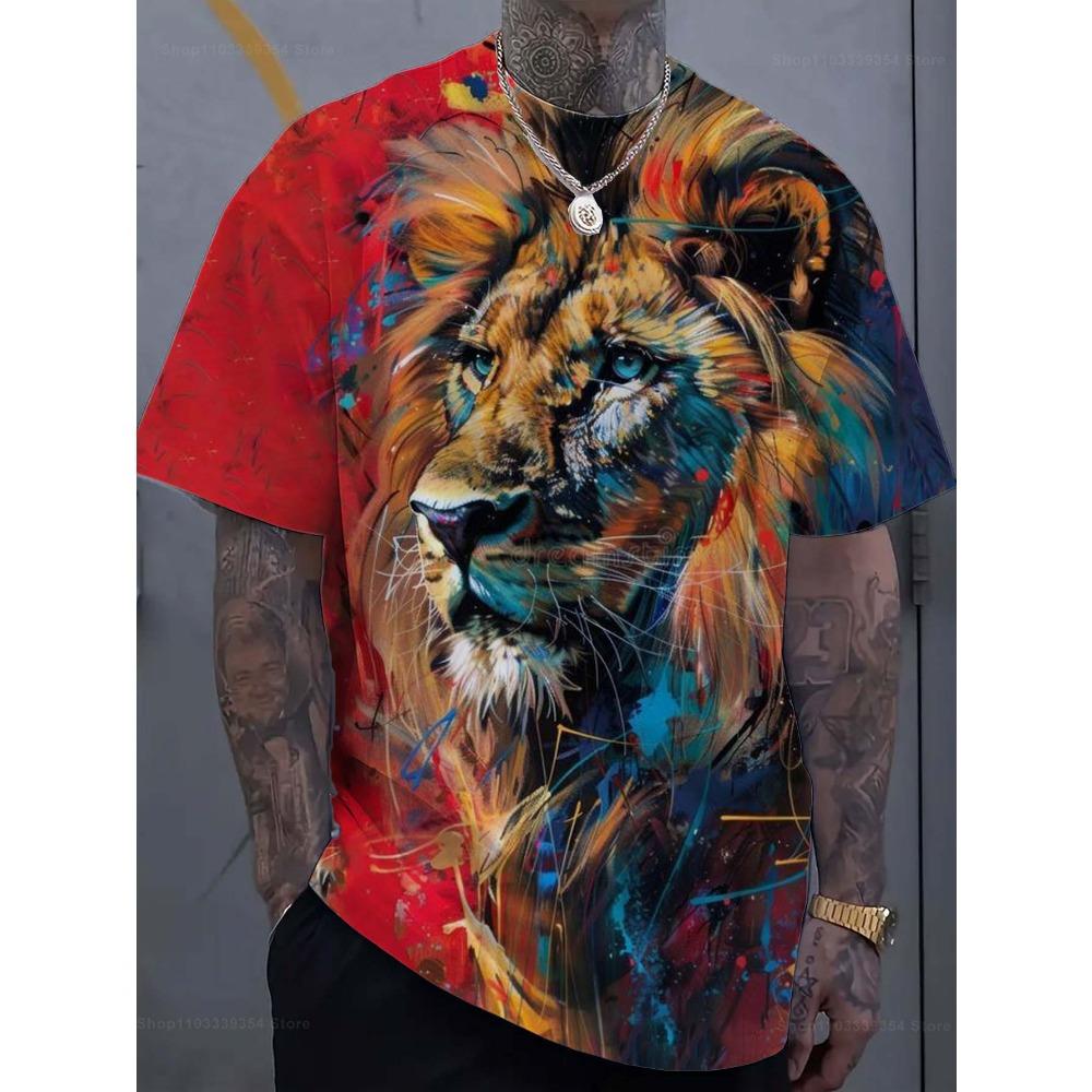 Mode Löwe 3D Gedrucktes Herren T-Shirt Lässiges schnelltrocknendes T-Shirt Tier Muster Oberteil Kurzarm Übergröße Herrenkleidung Streetwear
