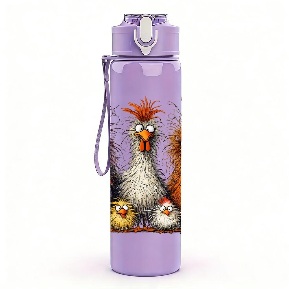 1PC Fluffy Bird Farm Animal Group Print 750ml Color Plastic Sports Water Bottle Leakproof Flip Straw Lid Suitable for Sports Office Home Use