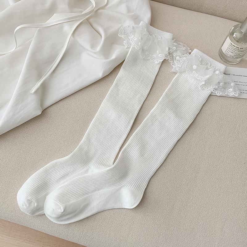 Modische Socken für Damen Lang Neue Einfarbig Japanische Kniestrümpfe Dame Atmungsaktive Spitze Preppy-Stil Mädchen Strümpfe Hohe Qualität