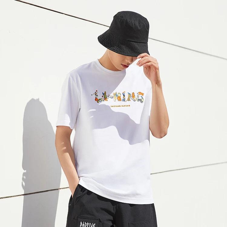 Li-Ning Sports Basketball Series Letter Print Loose Round Neck Short Sleeve T-Shirt Men Tops Standard-White AHSSD65-1