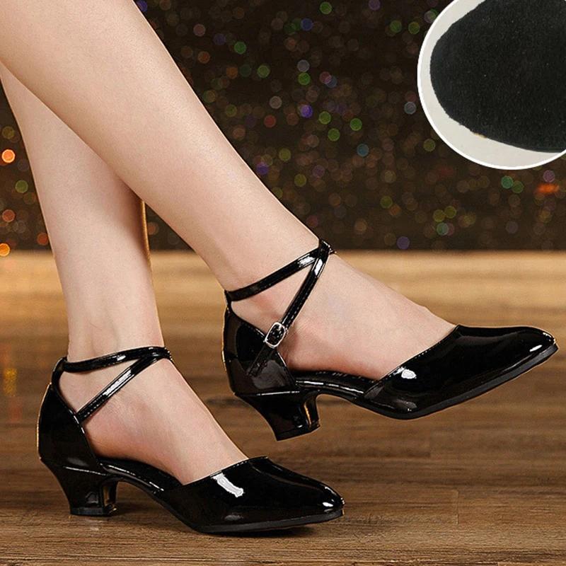 Damen Glitzer Leder Latein Tanzschuhe Geschlossene Zehe Weiche Sohle Salsa Modern Schuh Tango Gesellschaftstanzschuhe 3,5cm/5,5cm Absatz