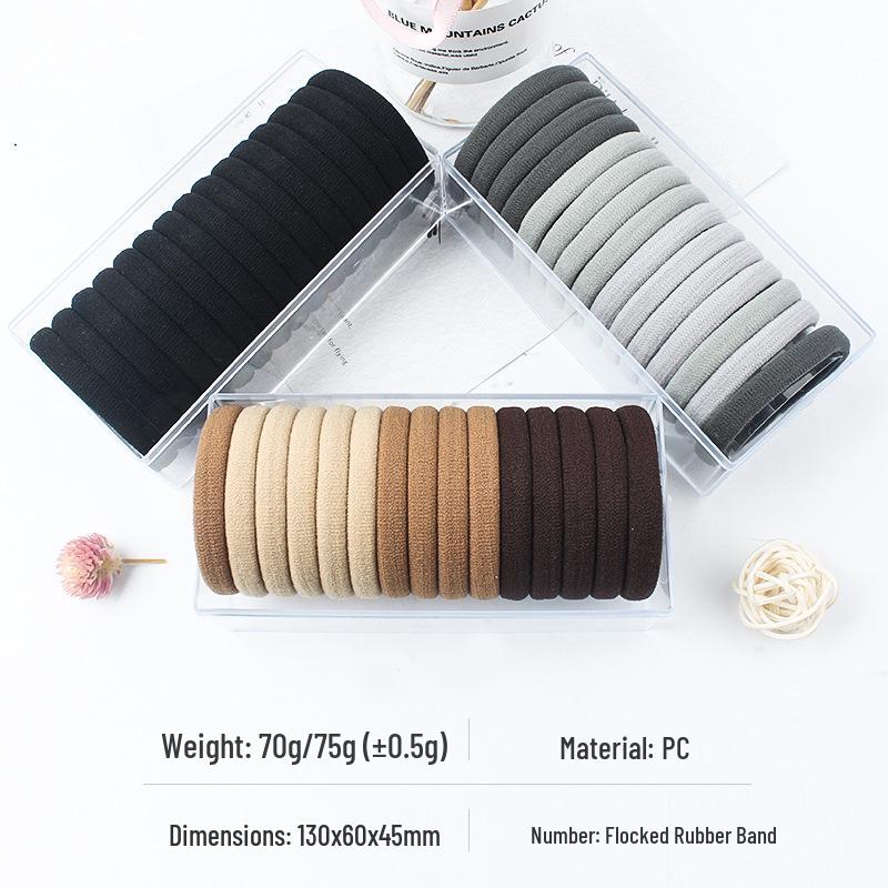 Korean Style Solid Color Hair Ties Set - Simple Flocked Ponytail Holders for Girls