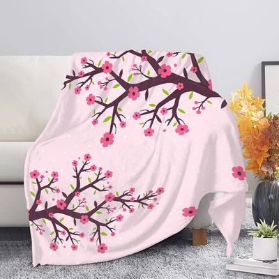 Cherry Blossom Throw Blanket Branches Flower Print Fleece Flannel Blanket Japanese Style Soft Fuzzy Blanket for Sofa Couch Bed
