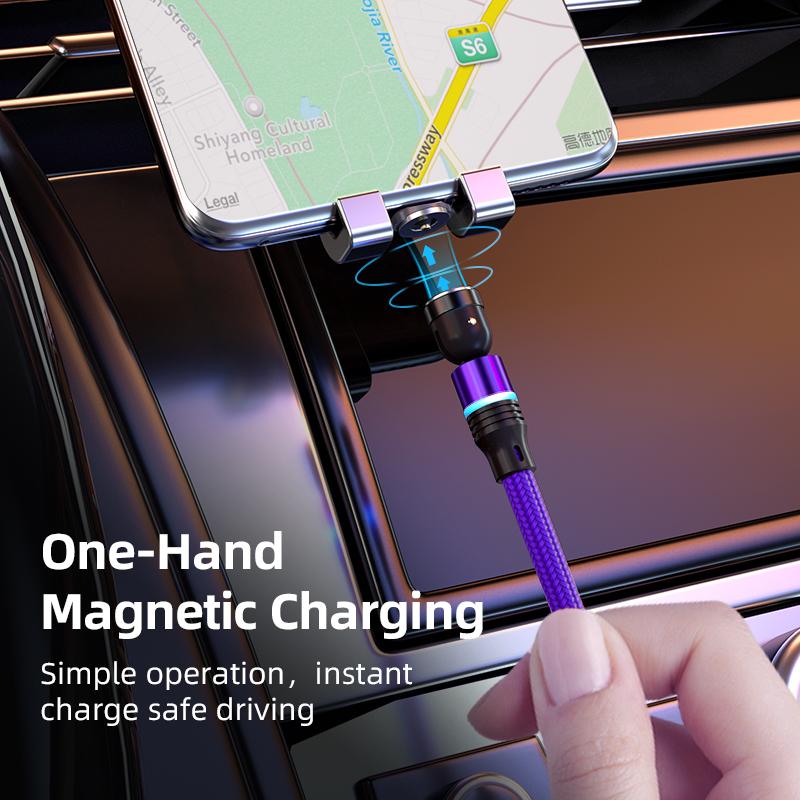 ENKAY HAT PRINCE 1m Magnetic Charger Cable 2.4A USB to iP/Type-C/Micro USB Nylon-Braided Cord with LED Light