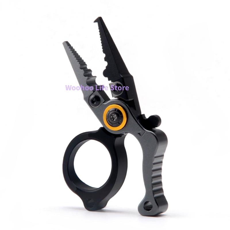Compact Lockable Fishing Pliers Aluminum Alloy Mini Lure Pliers with Ring Opener And Line Cutter for Saltwater Outdoor Use