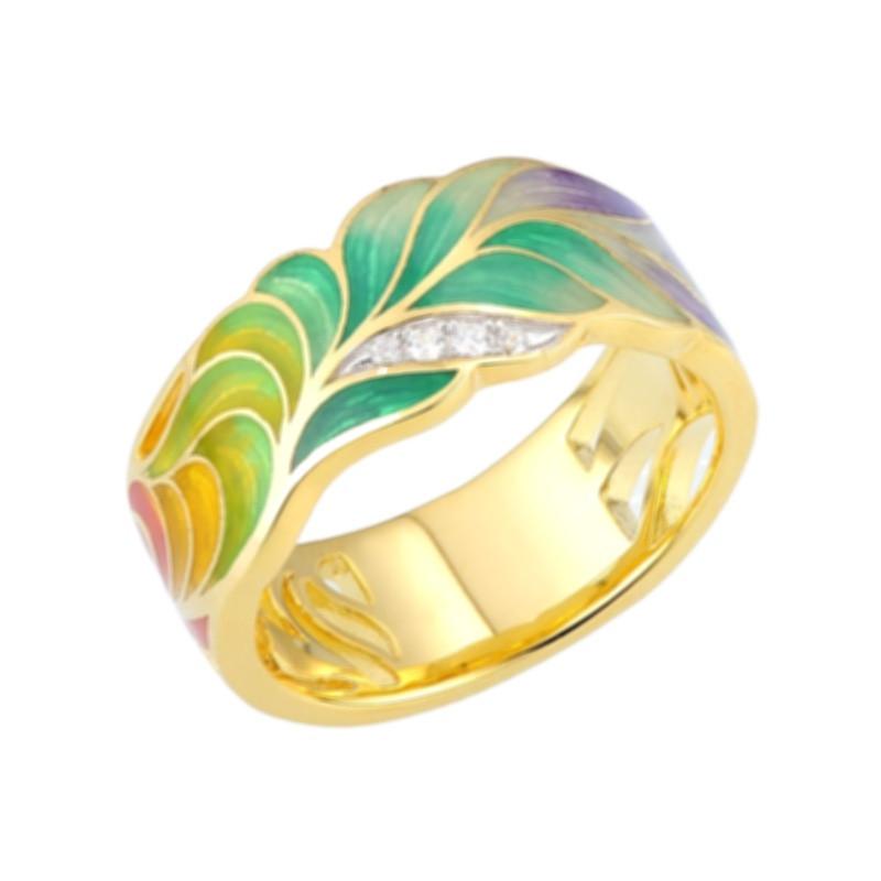 

Винтажное кольцо для женщин, модные кольца, кольцо с листьями, вечерние ювелирные изделия, эмалированные аксессуары ручной работы для женщин, мода