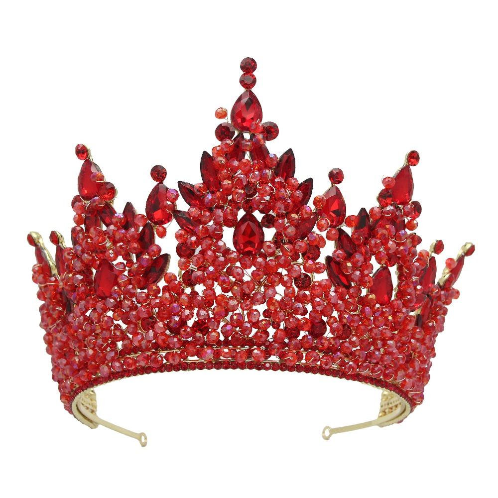 Luxury Oversized Baroque Crown Cake Decorations Queen Princess Tiara Hair Dress Accessories красный