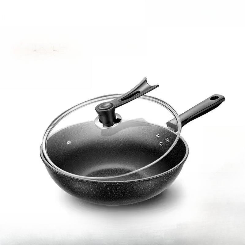 

Утолщенная пшеничная рисовая каменная сковорода с антипригарным покрытием Бытовая многофункциональная индукционная плита Сковорода с плоским дном Газовая газовая универсальная 30cm чёрный