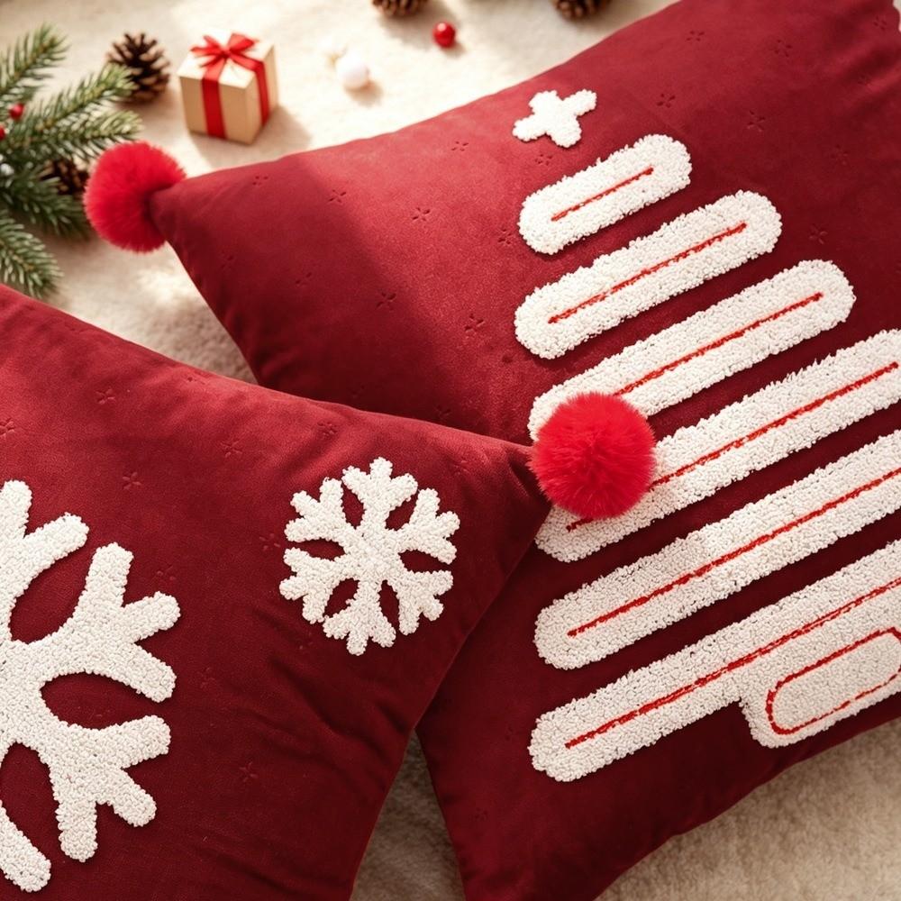 Cartoon Santa Claus Holiday Cushion Cover Elk Snowman Pillow Case Festive Plush Cushion Cover  Gift