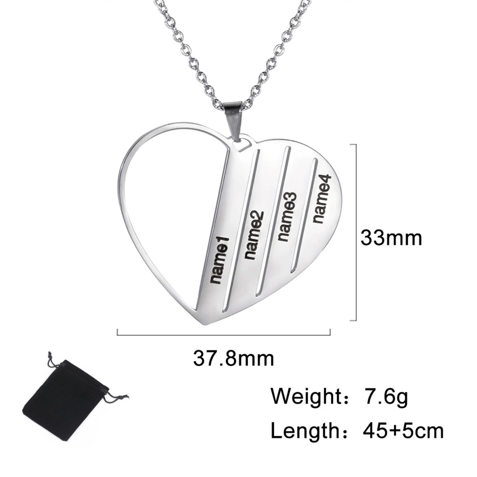 Customized name heart-shaped pendant necklace stainless steel personalized carving love heart necklace fashionable jewelry gift 45-50cm