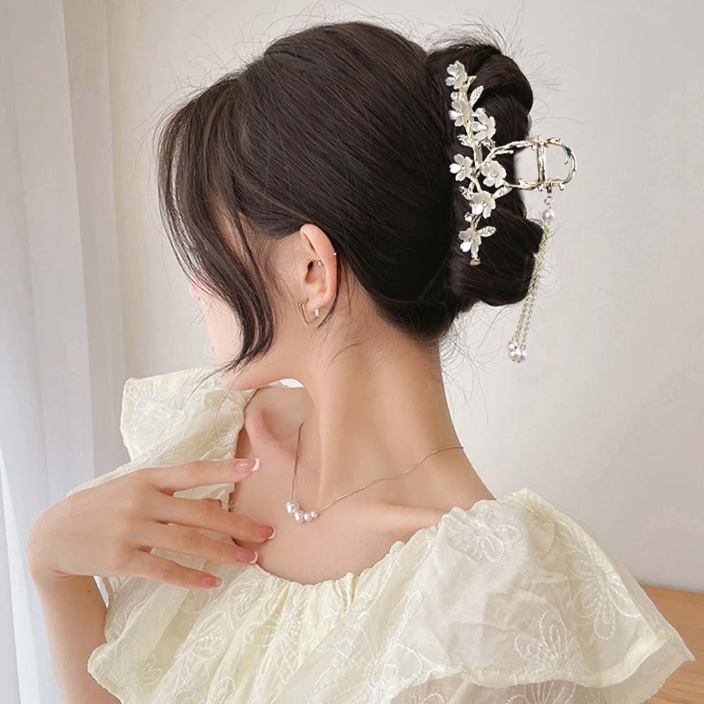 Vintage Metal Long Tassel Gripping Clip Hair Claw For Women Full Rhinestones Hair Clip Korean Barrettes Hairpin Hair Accessories