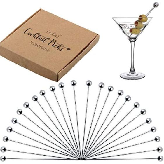 Cocktail Picks Stainless Steel Toothpicks - (12 Pack / 4 Inch) Martini Picks Reble Fancy Metal Drink Skewers Garnish Sticks for Martini Olives