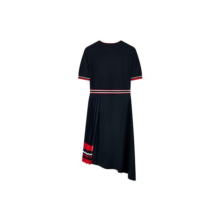 Fila Letter Logo Fashion Casual Sports Comfortable Breathable Slim Fit Round Neck Short Sleeve Dress Women Dresses Legendary-Blue F11W131314F-NV