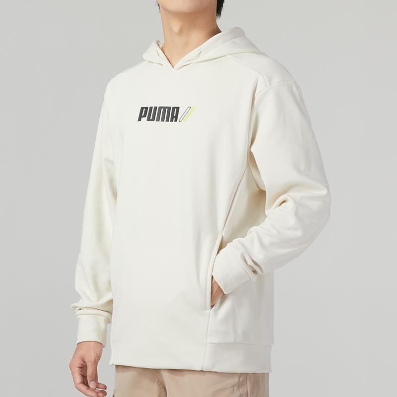 PUMA Solid Color Front Print Letter Logo Hoodie Long Sleeve Men Tops White 846547-73