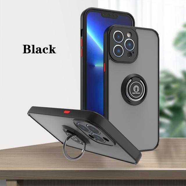 

Матовый чехол-держатель с магнитным кольцом в стиле милитари для Iphone 14 13 12 Mini 11 Pro Max Plus XS Xr 7 8, противоударный полупрозрачный чехол For iPhone 13 чёрный