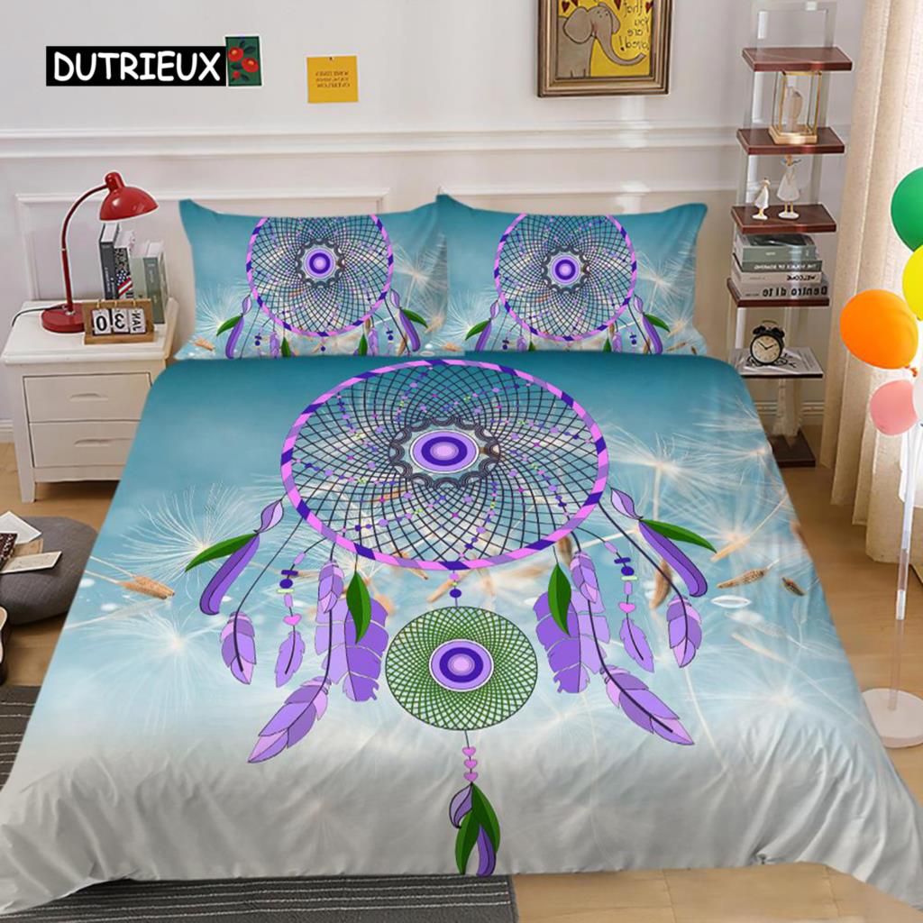 Dream Catcher Duvet Cover Set King Size Pink Boho DreamCatcher Bedding Set for Kids Teen Microfiber Bohemian Feather Quilt Cover
