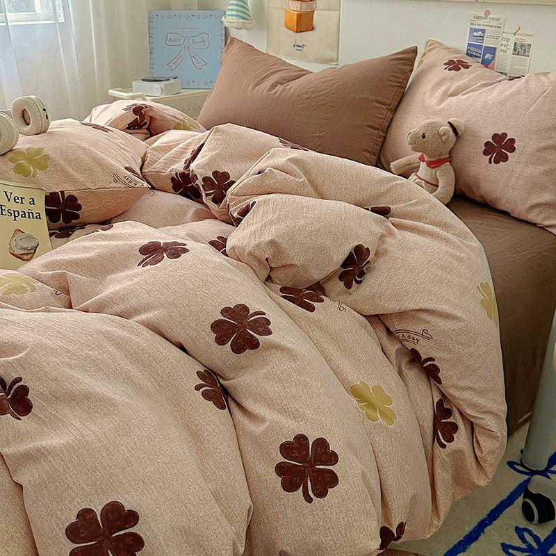 INS Cartoon Pattern Bedding Set For adults kids Fluffy pink lovely Flat Sheet With Pillowcases Colorful King Queen Full size