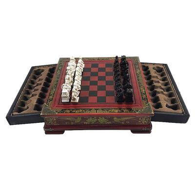 Antikes Schach, dreidimensionale Schachfiguren aus Terrakotta-Armee, hochwertiges Retro-Tischschach aus Holz, handgefertigt, 26 x 26 cm