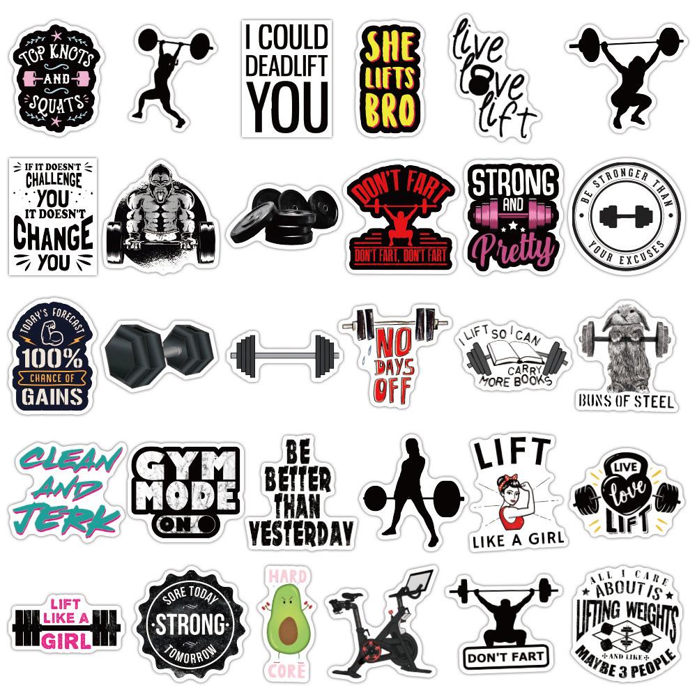 10/30/50pcs Sports Gym Fitness Inspirational Phrase Stickers Cartoon Graffiti Sticker Water Bottle Phone Luggage Decals Packing