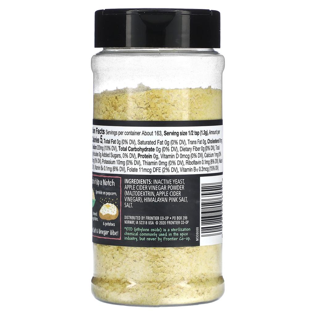Frontier Co-op Premium Nutritional Yeast, Himalayan Salt & Apple Cider Vinegar, 213G (7.51Oz)
