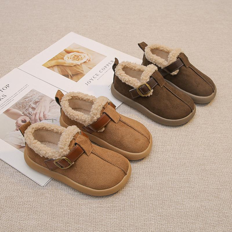 Winter Children Girls Cotton Shoes with Fleece Lining Retro Soft Sole Toddler Shoes