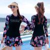 "Women's Conservative Split Skirt Swimsuit, Long Sleeve, Sun-Protective, Korean Style"