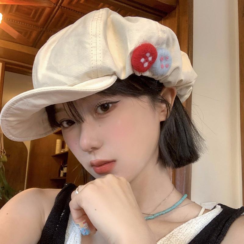 Vintage Japanese Cotton Linen Octagonal Hat For Adults With Colorful Embroidery Design