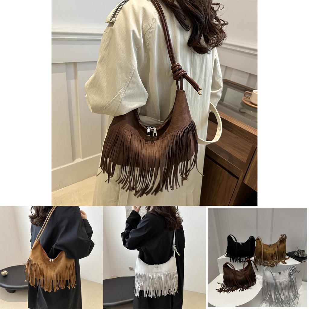 Stylish Canvas Tote Bag For Women With Trendy Tassels In Black Gray Brown Colors