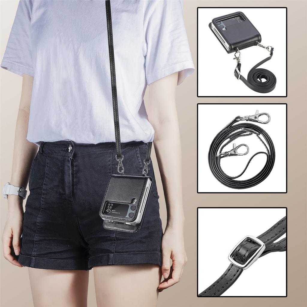 Card Pocket Phone Strap Wallet Case For Samsung Galaxy Z Flip 4 5g Flip4 Flip3 Flip 3 Zflip4 Leather Protective Cover
