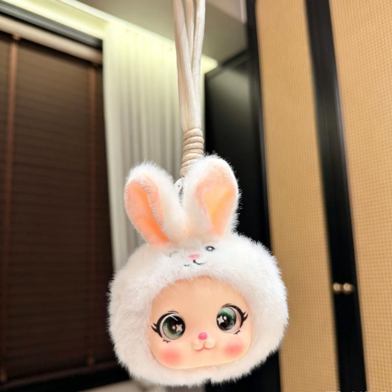 Rabbit Head Plush Backpack Pendant Soft and Cuddly Decoration Charming for Kids and Rabbit Enthusiasts A6