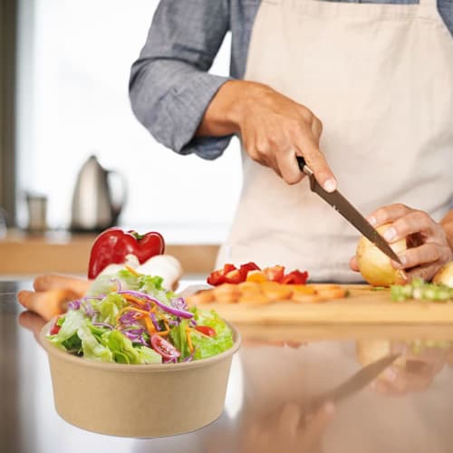 Huaiid 50-Pack 25oz Kraft Paper Bowls with Lids, Paper Salad Bowls, Disposable Food Containers for Parties, Salads, Soup, and Ice Cream