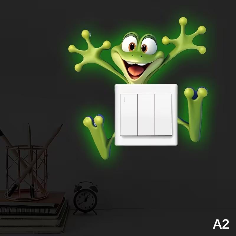 Glow-In-The-Dark Switch Sticker Frog Cat Design Self-Adhesive Removable Pvc Switch Decoration For Home, Bathroom, Bedroom