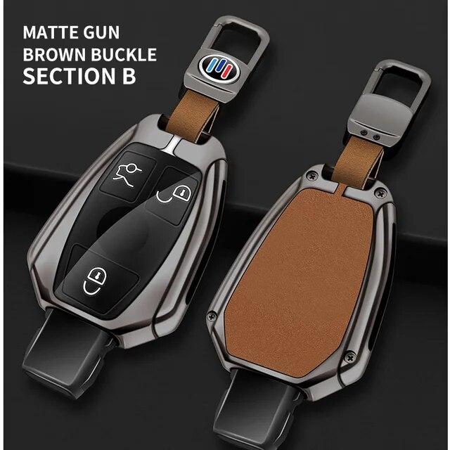 Skórzana obudowa kluczyka do samochodu ze stopu cynku obudowa Fob dla Mercedes Benz ACES klasa GLA CLA GLK GLC CLS W204 W463 W176 W251 W205 AMG