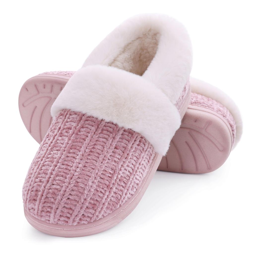 Comwarm Winter Fur House Slippers For Men Women Cozy Indoor Fleece Lined Flat Slides New Plush Knit Cotton Shoes Fuzzy Slippers