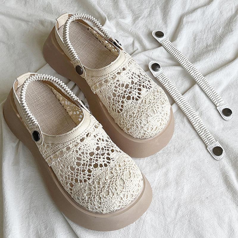 Thick Soled Half Toe Sandals for Women Wearing Two In 2024 Summer, Popular New Style with Hollowed Out Mesh and Skirt, Commuting Sandals