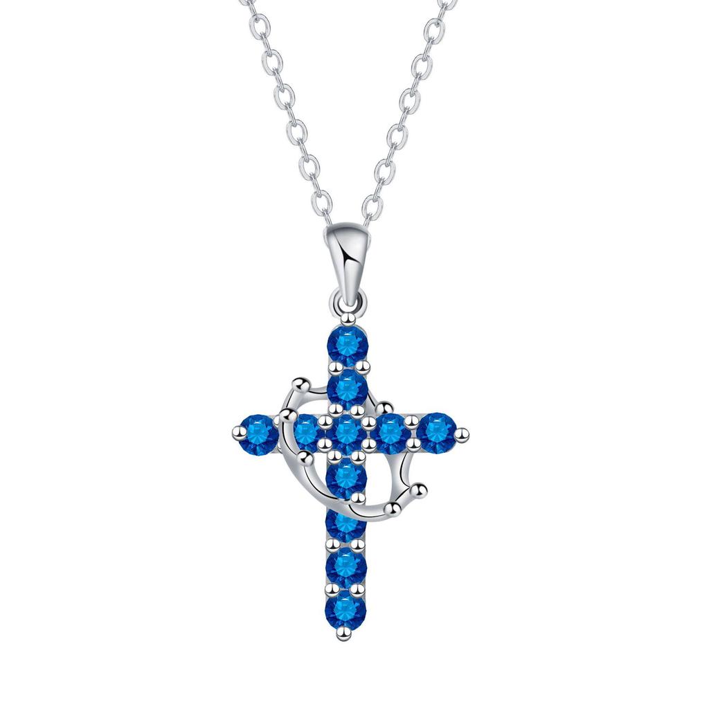 Multi-Color Birthstone Diamond Cross Necklace - Retro Religious Clavicle Pendant Gift