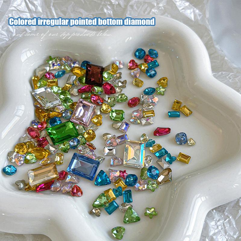 50Pcs  Nail Art Charm Special-Shaped Pointed-Bottom Colorful  Jewel For Face Clothes Shoes Decor Nail Supplies