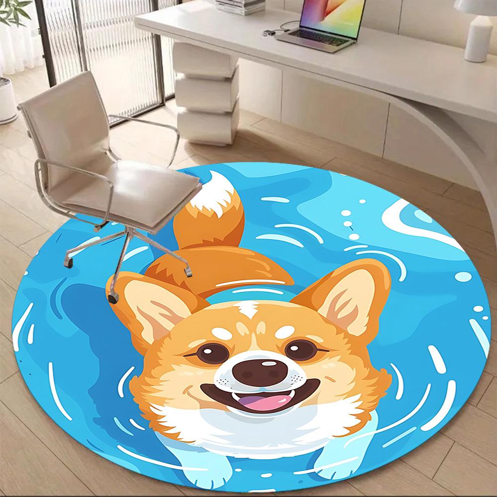 1PC Corgi Office Round Area Rug, Indoor Mat Suitable ForOffice, Under Office Chairs Bedroom Living Room Home Decor, Room Deco, D029